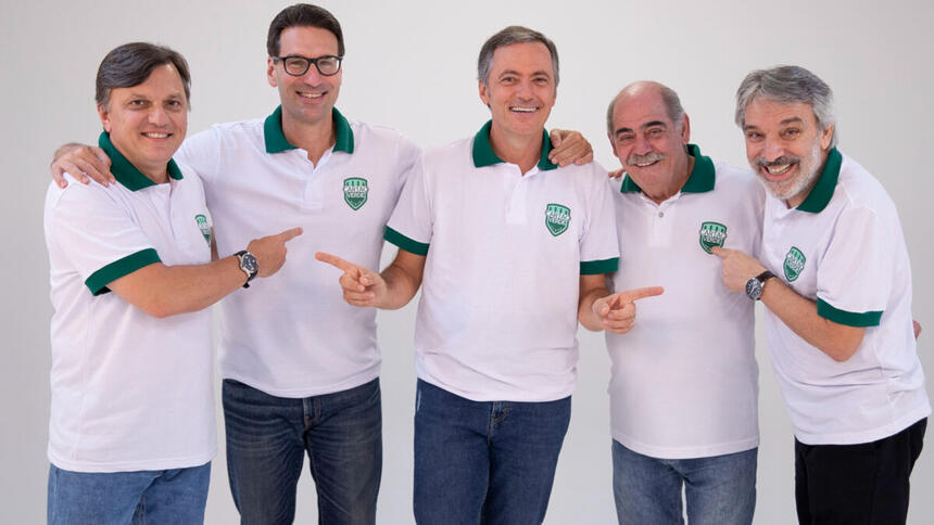 Oscar Ulisses, Vladir Lemos, Arnaldo Ribeiro, Mauro Cezar Pereira e Roberto Rivellino no elenco do Cartão Verde