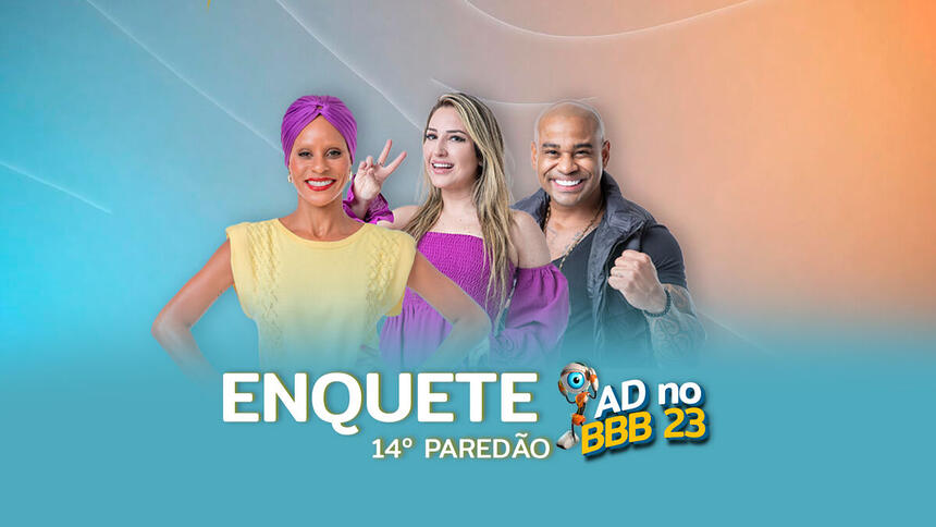 Aline Wirley, Amanda e Cezar na arte de divulgação da enquete do 14º Paredão do BBB 23