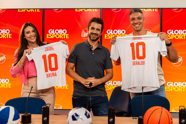 Felipe Andreoli, apresentador do Globo Esporte, participa da transição do novo Globo Esporte, que será apresentado pelos jornalistas Bruna Ficagna, em Campinas (SP), e Geraldo Neto, em Ribeirão Preto