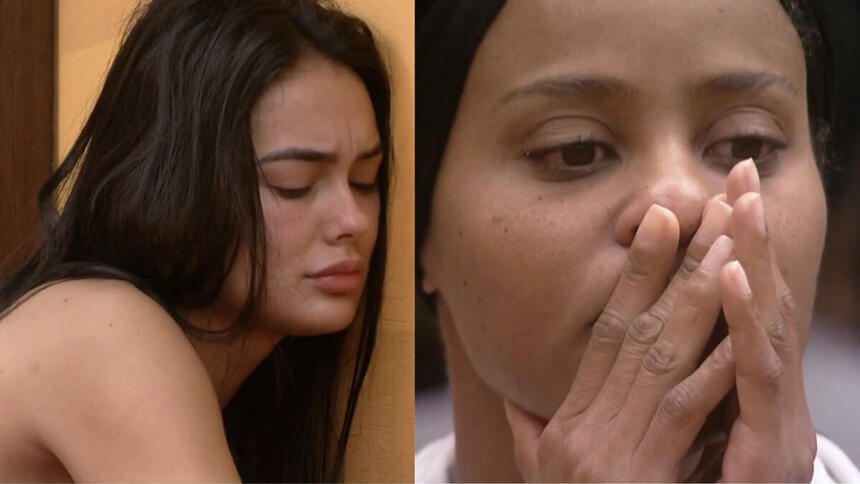 Montagem de Larissa e Aline Wirley abaladas com o anúncio do fechamento do quarto deserto no bbb 23