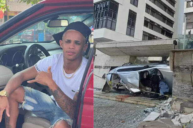 Montagem com MC Biel Xcamoso dentro do seu carro e do outro lado o acidente em Boa Viagem