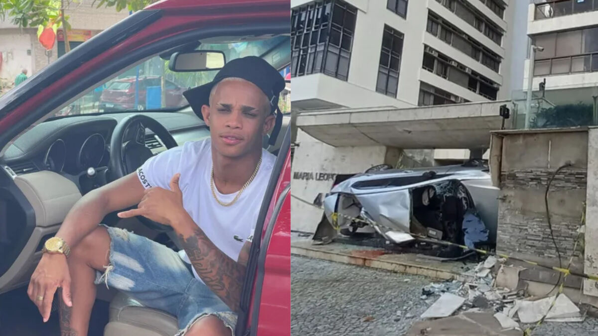 Montagem com MC Biel Xcamoso dentro do seu carro e do outro lado o acidente em Boa Viagem