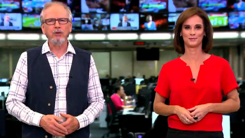 Nélson Araújo e Helen Martins em trecho da chamada do Globo Rural