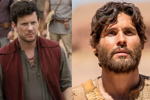 Abner (Dudu pelizzari) e Jesus (Dudu Azevedo) em trechos de montagem da série Reis e da novela Jesus