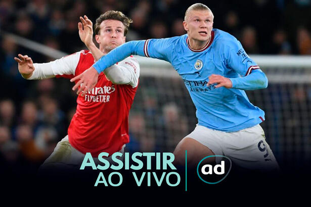 Arte de onde assistir ao jogo Manchester City x Arsenal, pela Premier League