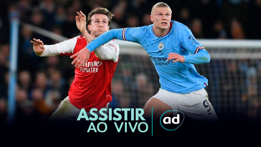 Arte de onde assistir ao jogo Manchester City x Arsenal, pela Premier League