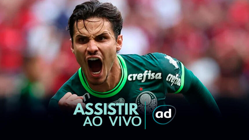 Raphael Veiga na arte de onde assistir ao jogo Palmeiras x Água Santa, pela final do Campeonato Paulista