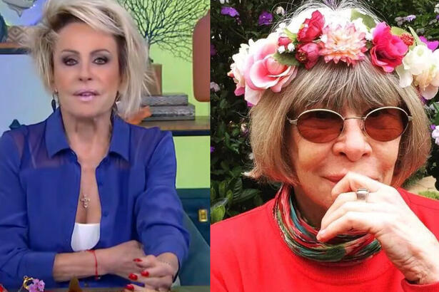 Ana Maria Braga no Mais Você, em montagem com uma foto de Rita Lee