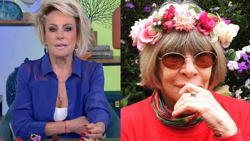 Ana Maria Braga no Mais Você, em montagem com uma foto de Rita Lee