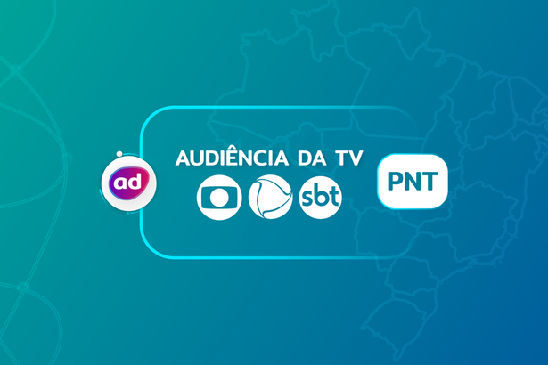 Arte gráfica dos consolidados de audiência da TV Globo, Record TV e SBT no PNT