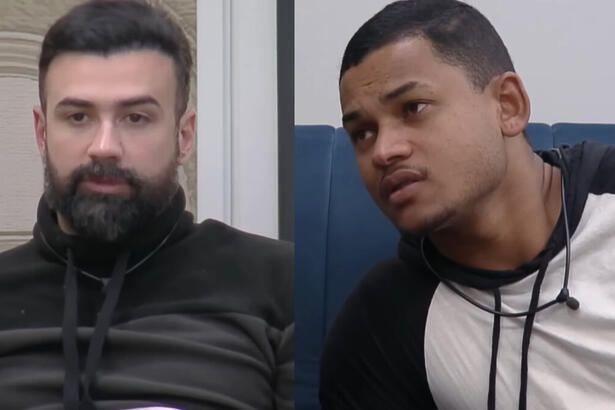 Bruno Tálamo e Gabriel Roza em um montagem, na conversa da sala do A Grande Conquista