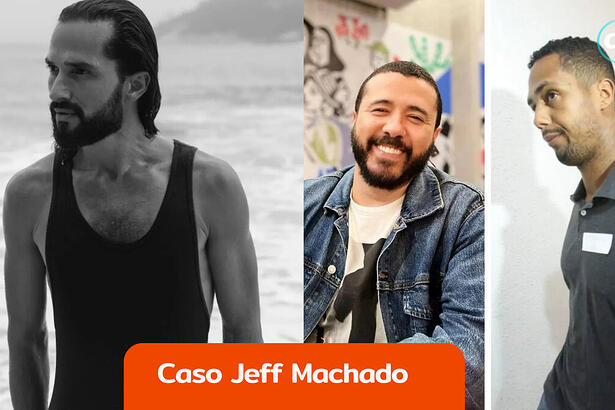 Montagem do caso Jeff Machado. Na segunda imagem os dois suspeitos pela morte e ocultação do cadáver do ator