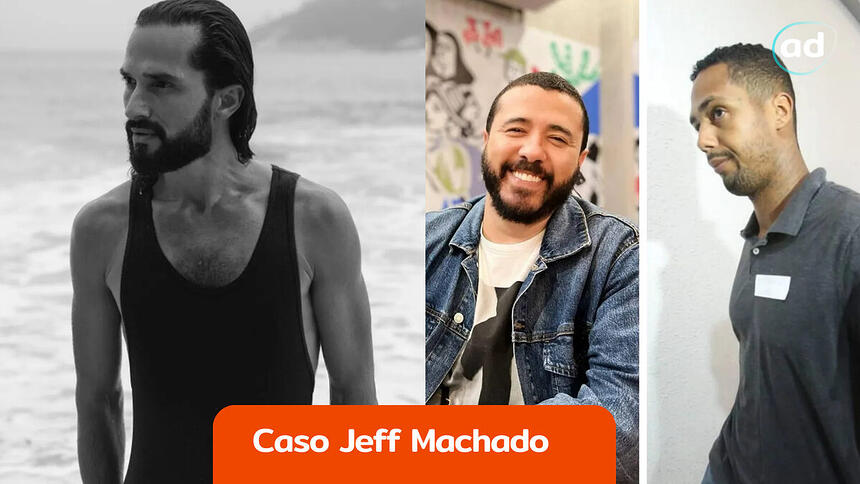 Montagem do caso Jeff Machado. Na segunda imagem os dois suspeitos pela morte e ocultação do cadáver do ator