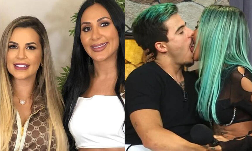 Imagem 1: Deolane e irmã; Imagem 2: Thomaz beijando Tati Zaqui