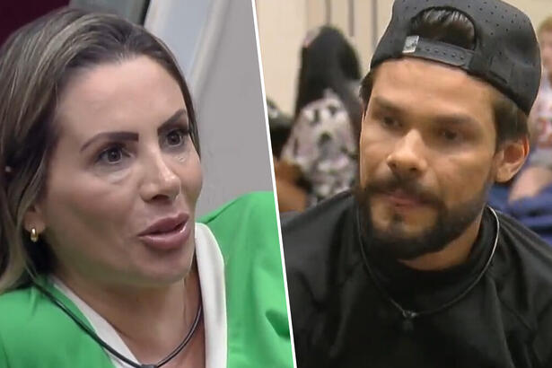 Faby Monarca e Alexandre Suita em uma montagem, em trecho de uma discussão no A Grande Conquista