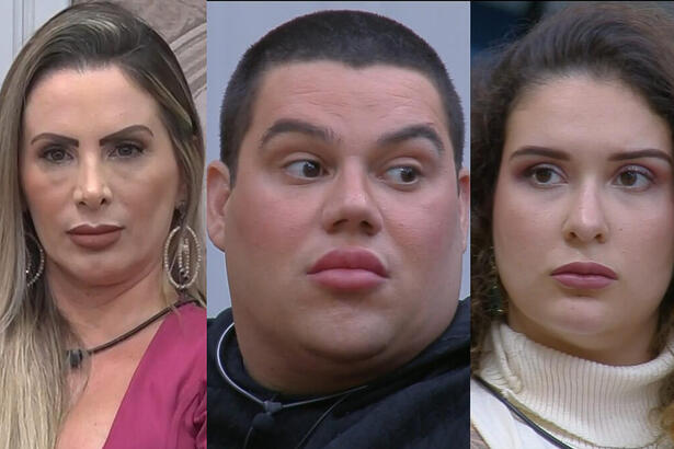 Montagem com Faby Monarca, Erick Ricarte e Stephanie na formação da 2ª Zona de Risco de A Grande Conquista