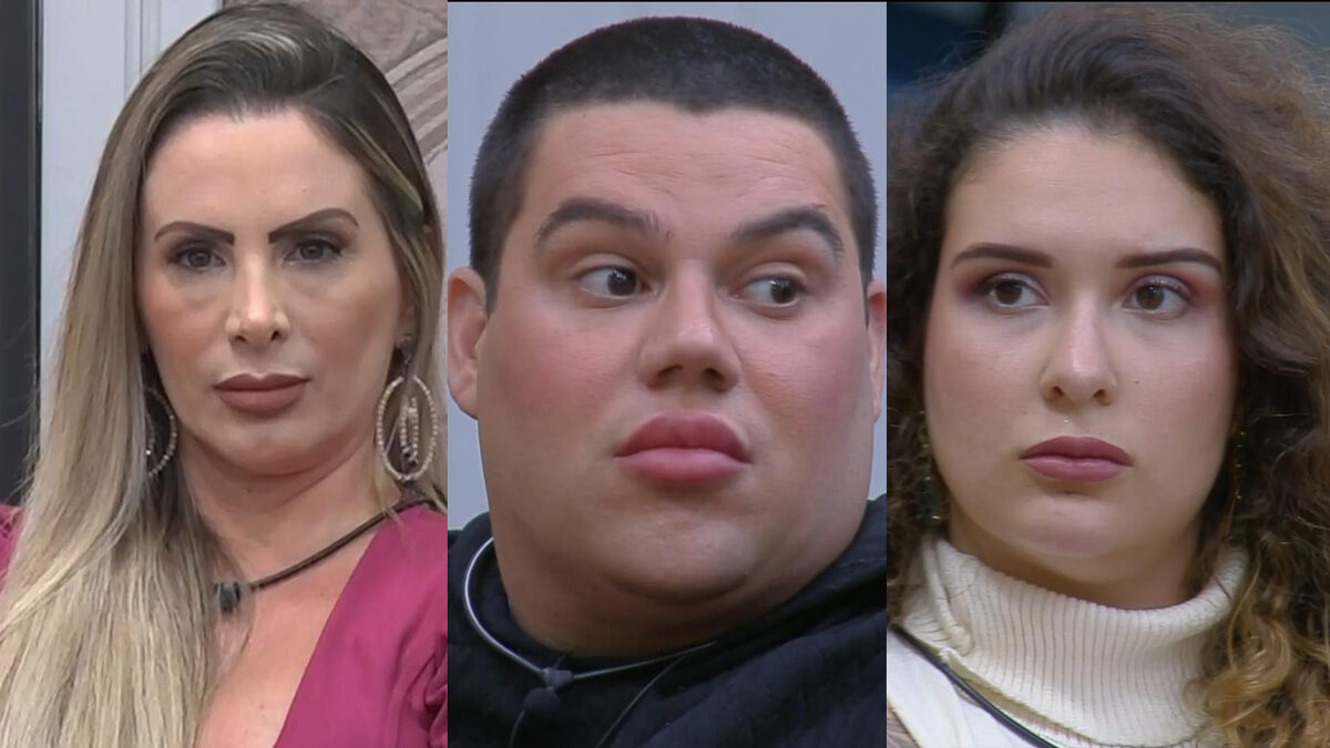 Montagem com Faby Monarca, Erick Ricarte e Stephanie na formação da 2ª Zona de Risco de A Grande Conquista