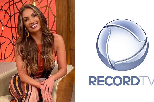 Montagem com Patrícia Poeta no estúdio do Encontro e logo da Record TV