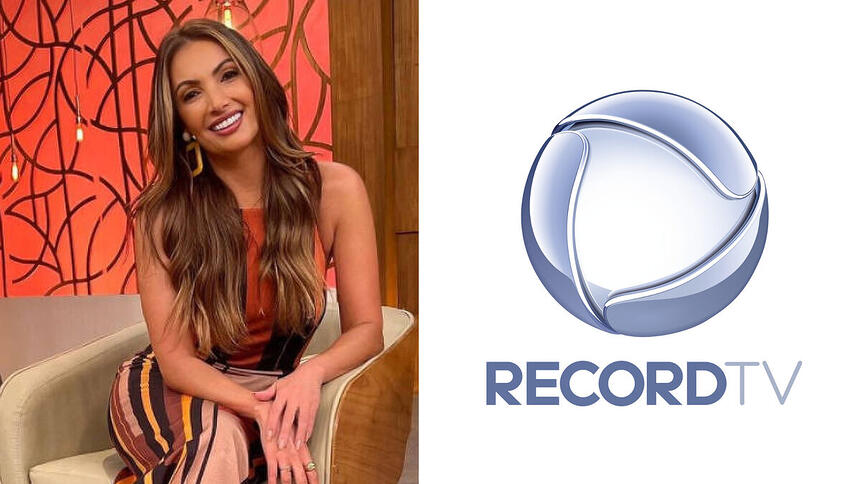 Montagem com Patrícia Poeta no estúdio do Encontro e logo da Record TV