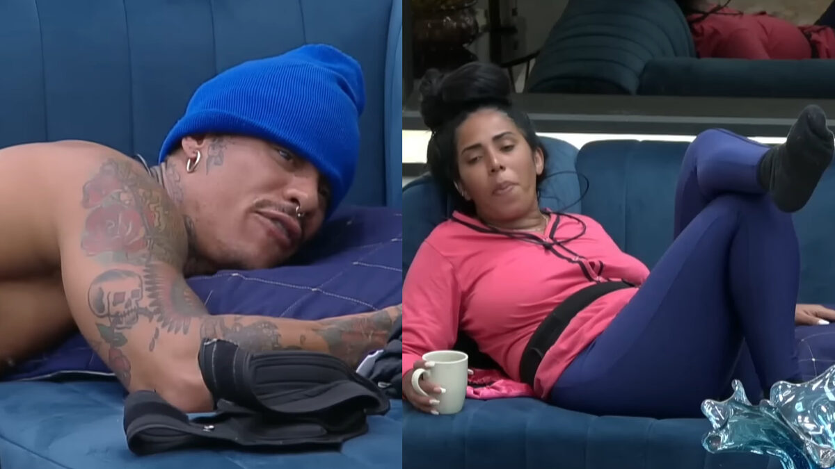 Murilo Dias e Janielle Nogueira em uma montagem, em trecho da conversa na sala do A Grande Conquista