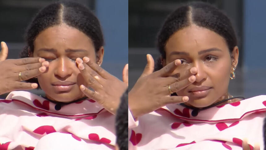 Natália Deodato chorando em conversa sobre votos no A Grande Conquista