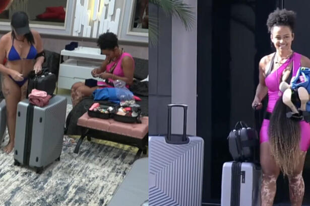 Natália Deodato e Sandra Melquiades arrumando as malas no quarto das Donas da Mansão no A Grande Conquista