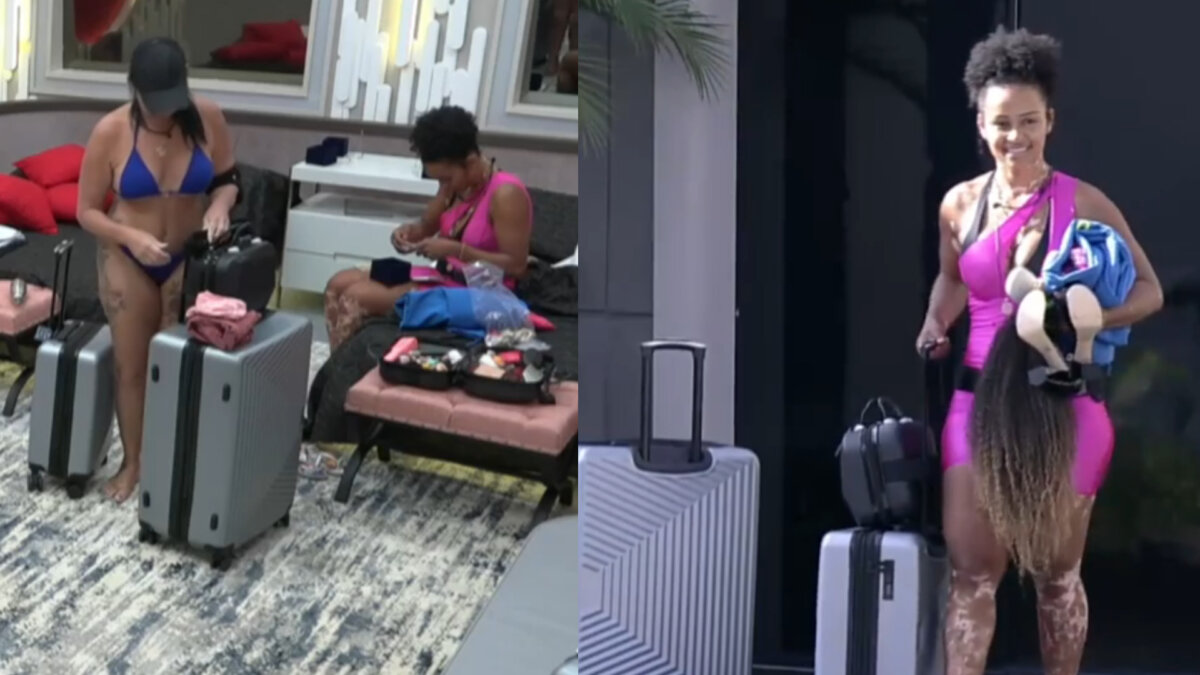 Natália Deodato e Sandra Melquiades arrumando as malas no quarto das Donas da Mansão no A Grande Conquista