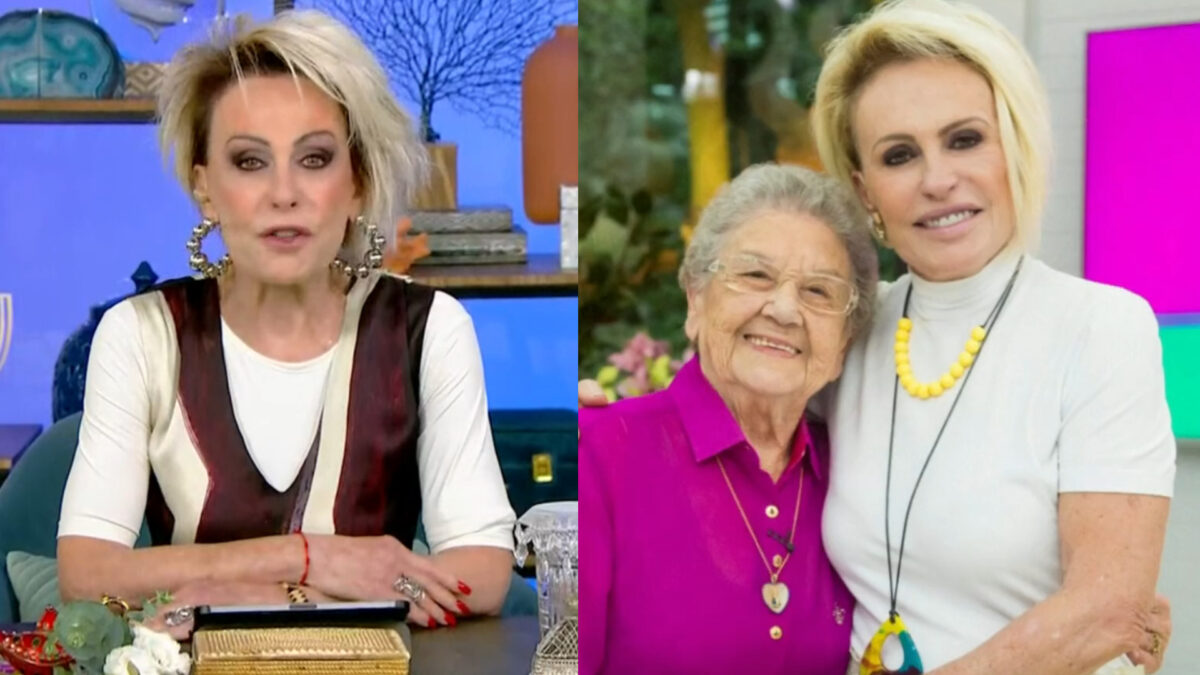 Ana Maria Braga no Mais Você, em montagem de uma foto posada dela abraçando Palmirinha Onofre