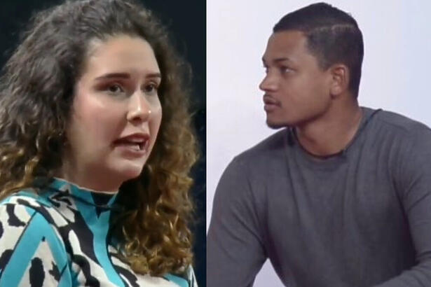 Stephanie Gomes e Gabriel Roza em trechos da discussão na atividade de apontamento no A Grande Conquista