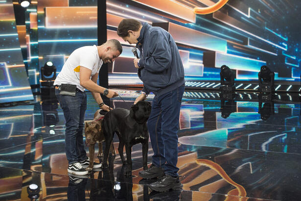 Fausto Silva recebe o adestrador João Vitor no programa Faustão Na Band