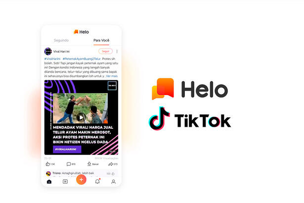 Montagem do Helo com o logo do TikTok, empresa faz parte do ByteDance, dona do app de vídeos