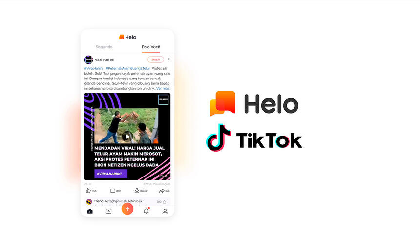 Montagem do Helo com o logo do TikTok, empresa faz parte do ByteDance, dona do app de vídeos