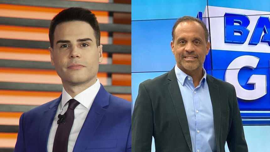 Montagem com Luiz Bacci no cenário do Cidade Alerta e José Eduardo Bocão no Balanço Geral da Record TV Itapoan