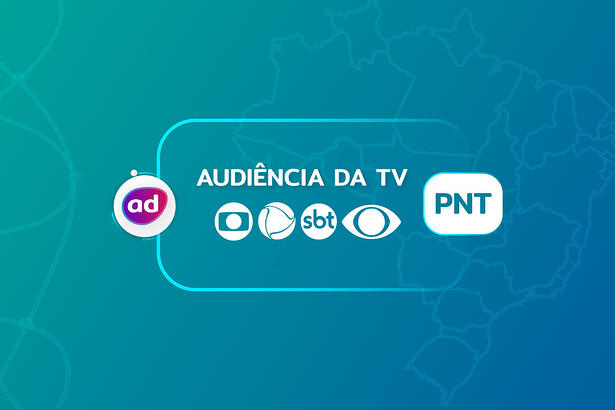 Arte gráfica dos consolidados de audiência da TV Globo, Record TV, SBT e Band no PNT