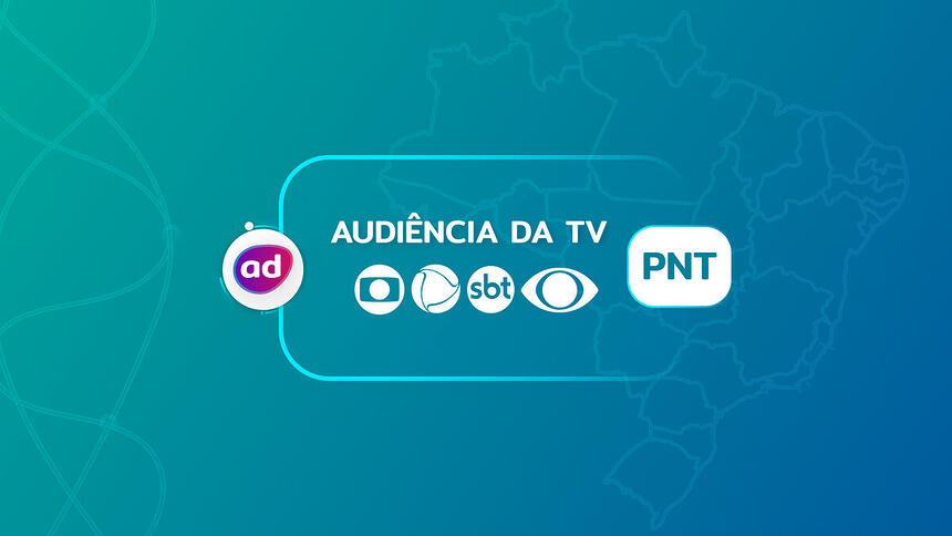 Arte gráfica dos consolidados de audiência da TV Globo, Record TV, SBT e Band no PNT