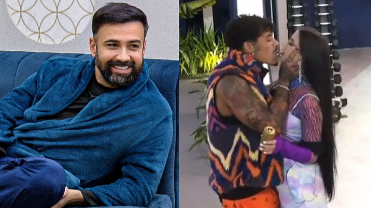 Bruno Tálamo em montagem com o casal Victoria e Murilo no A Grande Conquista