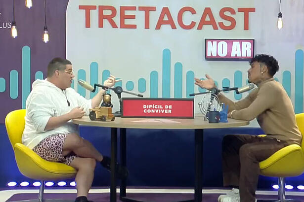 Erick Ricarte e Murilo Dias em trecho do 'TretaCast' durante a atividade de apontamento