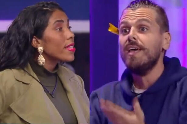 Janielle Nogueira e Daniel Toko discutindo durante a atividade de apontamento no A Grande Conquista