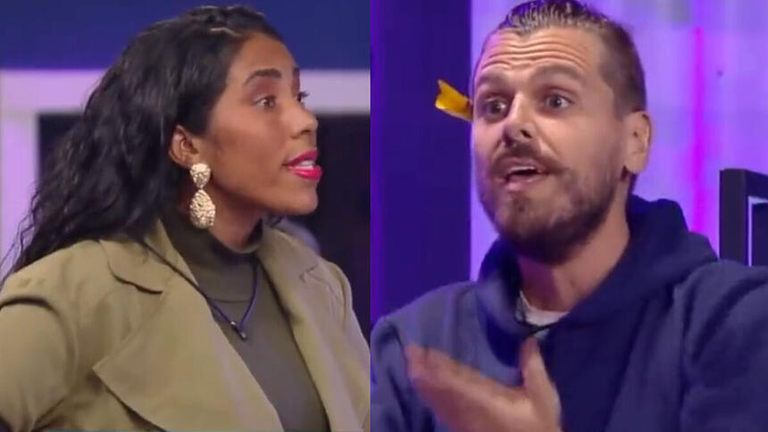 Janielle Nogueira e Daniel Toko discutindo durante a atividade de apontamento no A Grande Conquista