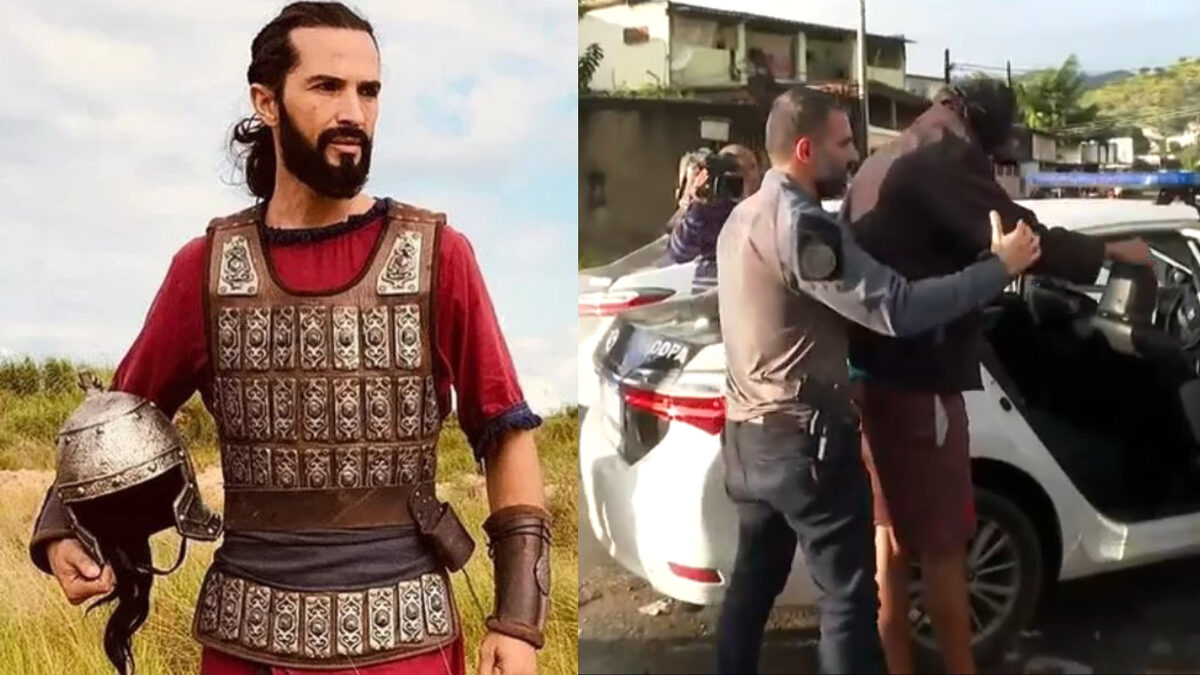 Jeff Machado em montagem com Jeander sendo preso pela polícia