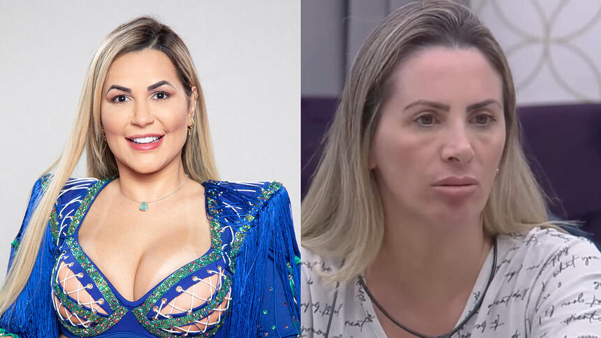 Montagem com Deolane em A Fazenda e Faby Monarca no A Grande Conquista