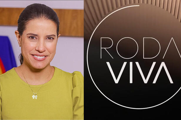 Montagem com Raquel Lyra e logo do Roda Viva na TV Cultura