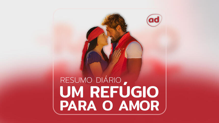 Luciana (Zuria Vega) e Rodrigo (Gabriel Soto) na arte de divulgação do resumo da novela Refúgio Para um Amor