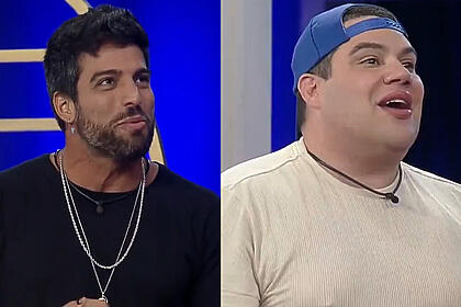 Ricardo Villardo e Erick Ricarte em um montagem, com trechos da dinâmica dos novos Donos da Mansão