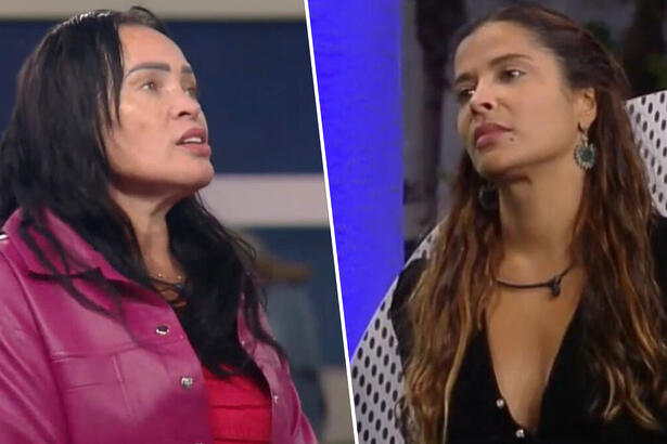 Sandra Melquiades e Gyselle Soares em uma montagem em trecho da atividade de apontamento no A Grande Conquista