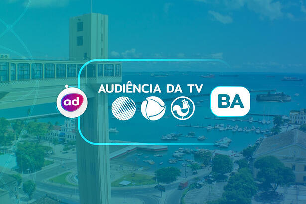 Arte de divulgação dos dados consolidados de audiência da TV em Salvador, na Bahia, com os logos da TV Bahia/Globo, Record TV Itapoan e TV Aratu/SBT