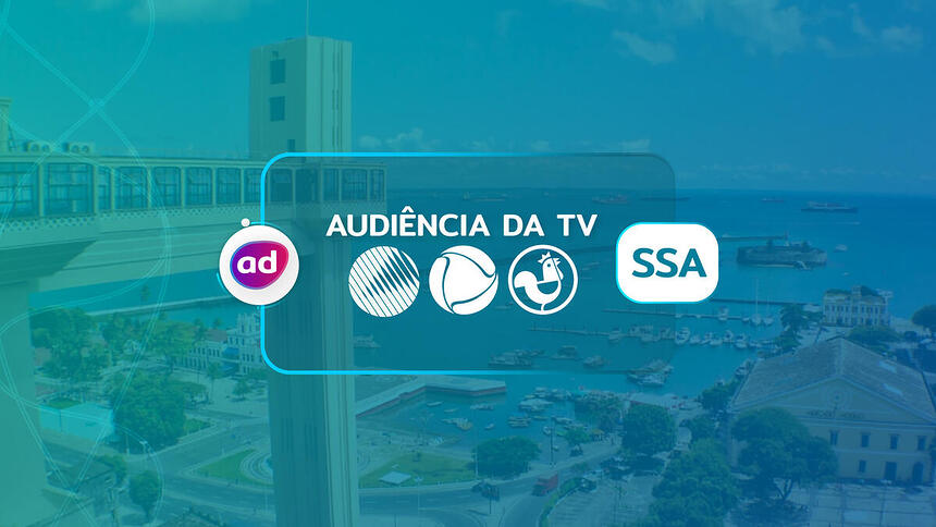 Arte de divulgação dos dados consolidados de audiência da TV em Salvador, na Bahia, com os logos da TV Bahia/Globo, Record TV Itapoan e TV Aratu/SBT