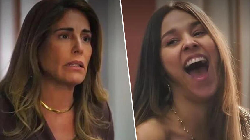 Irene (Glória Pires) e Berenice (Tati Lopes) em trecho de cena em Terra e Paixão