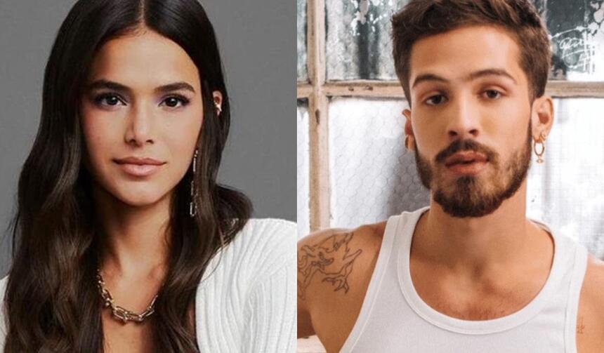 Imagem 1: Bruna Marquezine de camisa manga longa branca, durante ensaio fotográfico; Imagem 2: João Guilherme de regata branca durante ensaio fotográfico