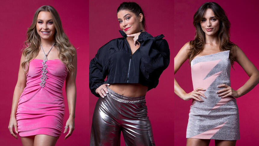 Carla Diaz, Priscila Fantin e Rafa Kalimann em foto posada na Dança dos Famosos